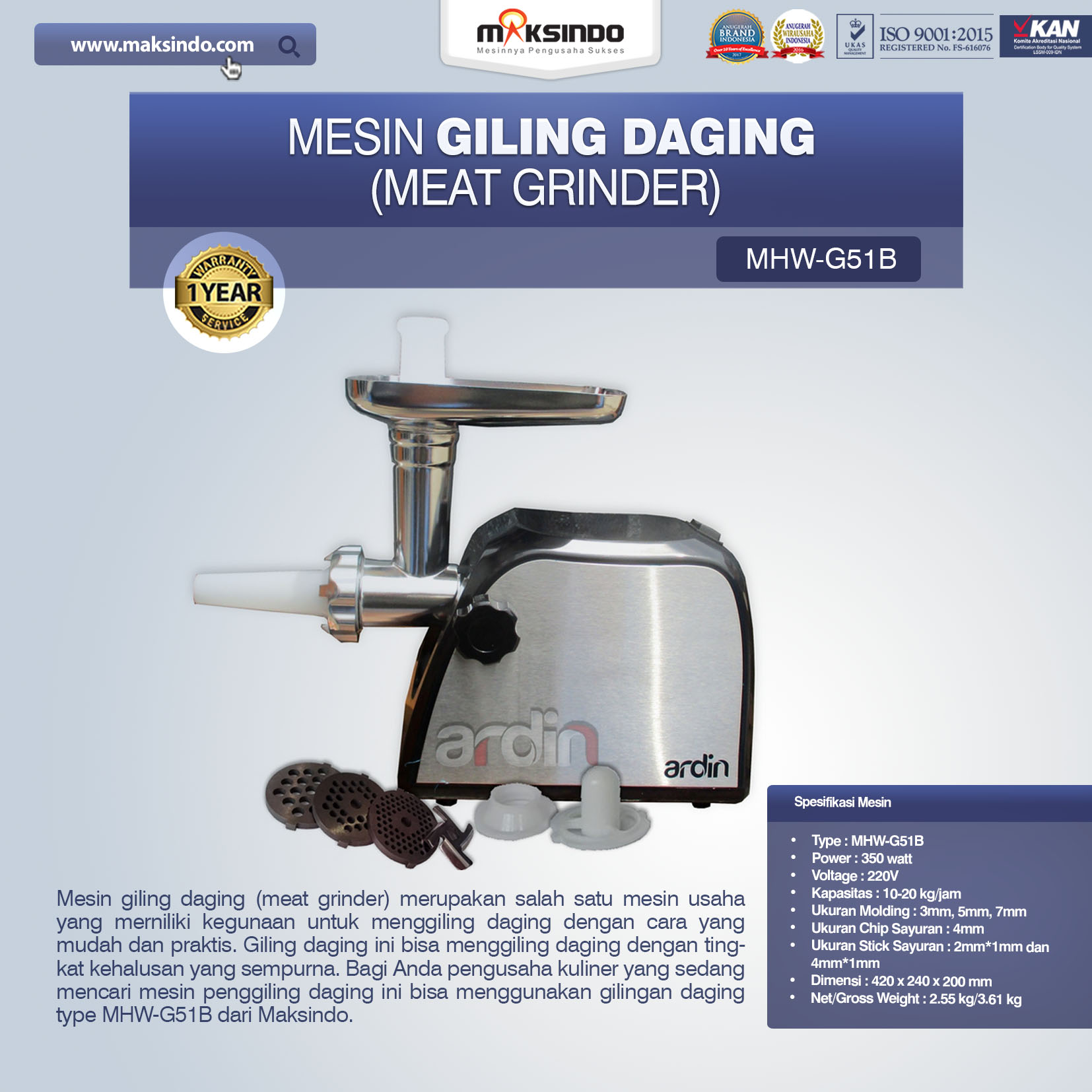 Jual Mesin Giling Daging (Meat Grinder) MHW-G51B di Tangerang