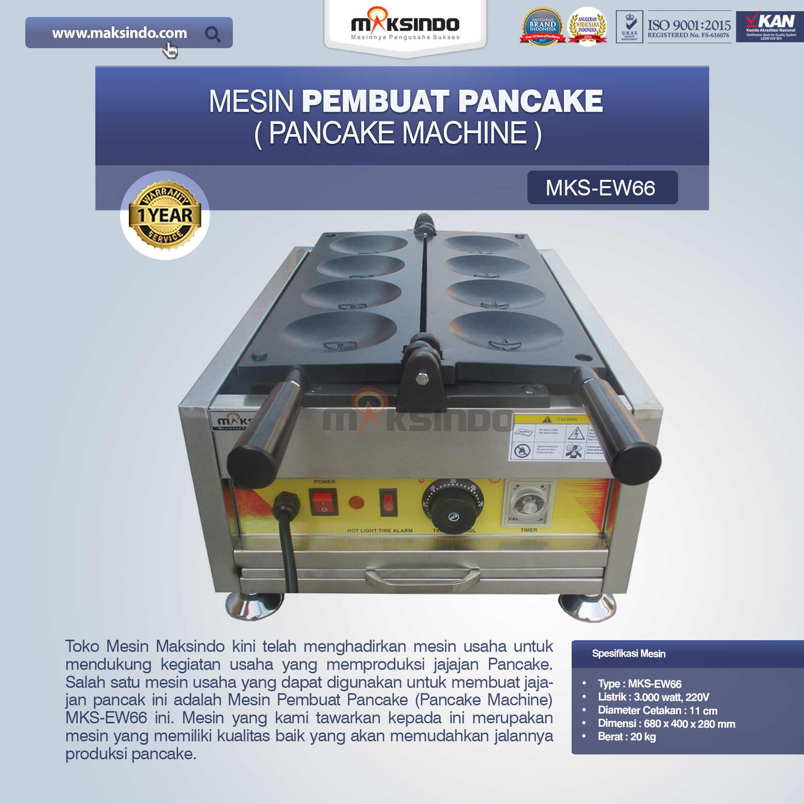 Jual Mesin Pembuat Pancake (Pancake Machine) MKS-EW66 di Tangerang