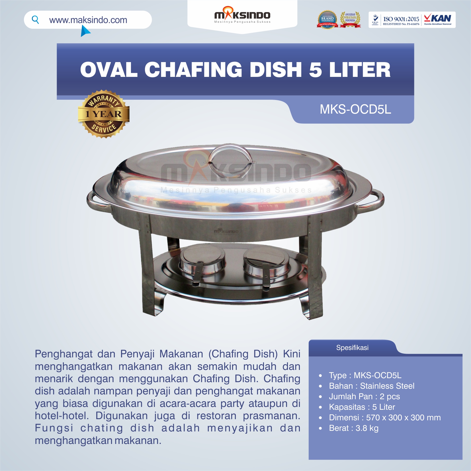 Jual Oval Chafing Dish 5 Liter di Tangerang