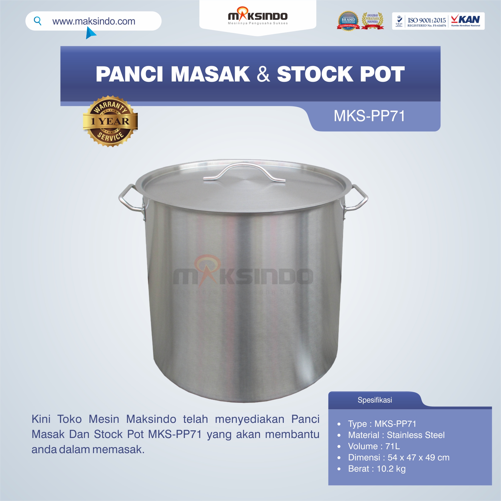 Jual Panci Masak Dan Stock Pot MKS-PP71 di Tangerang