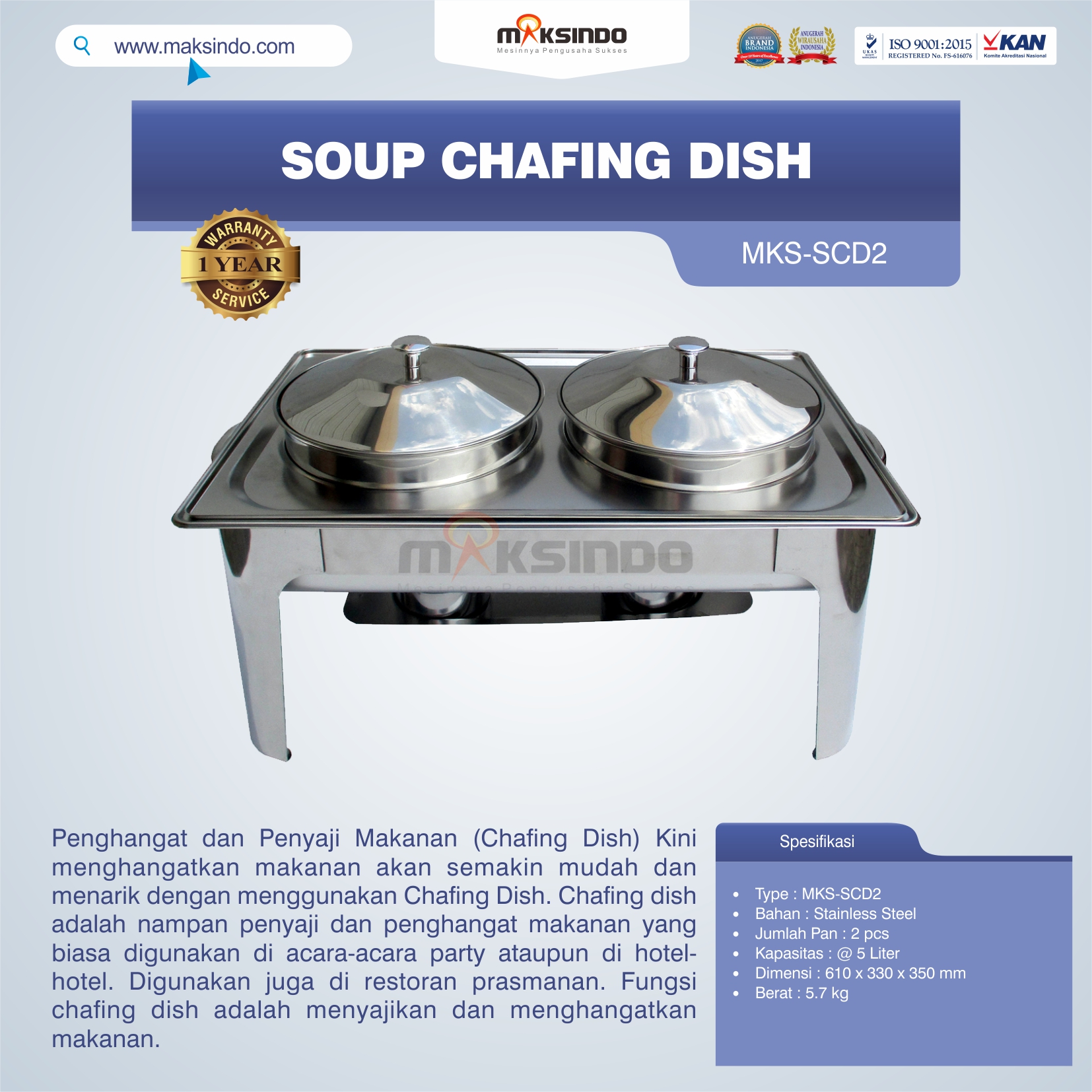 Jual Soup Chafing Dish MKS-SCD2 di Tangerang