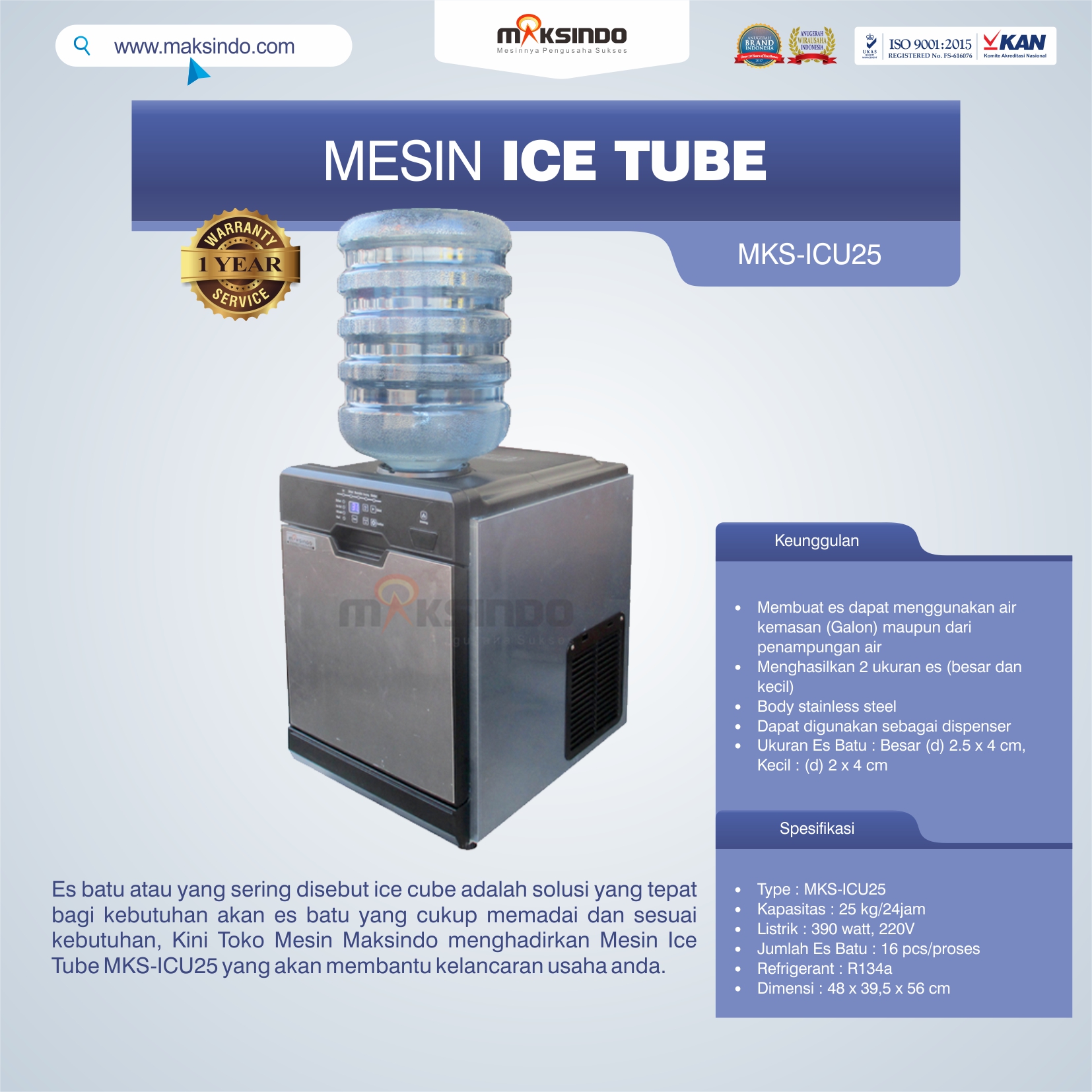 Jual Mesin Ice Tube MKS-ICU25 di Tangerang