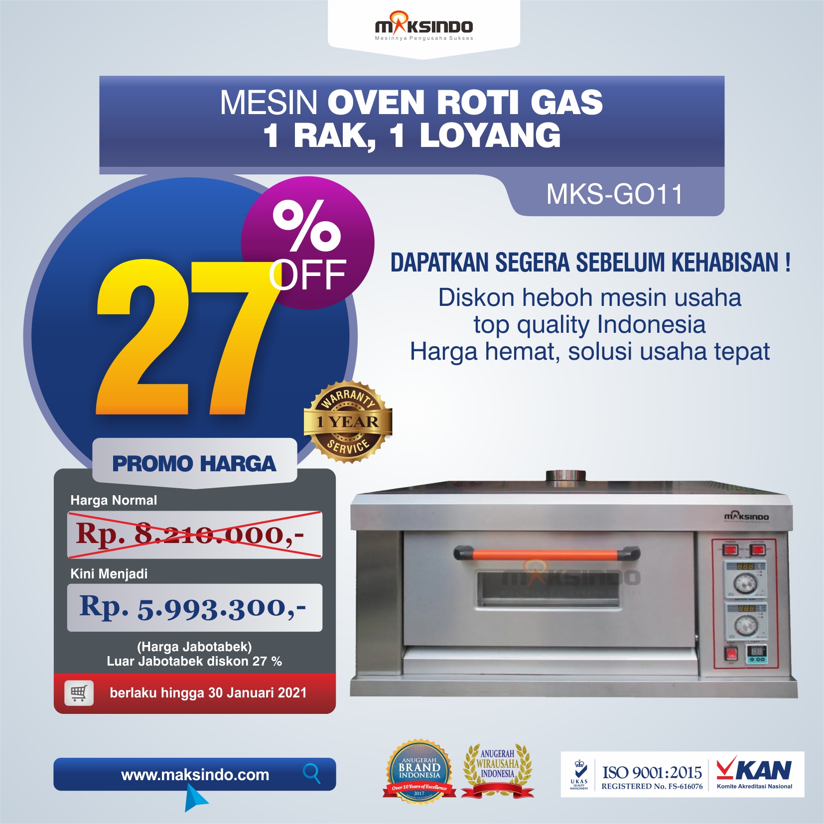 Jual Mesin Oven Roti Gas (MKS-GO11) di Tangerang