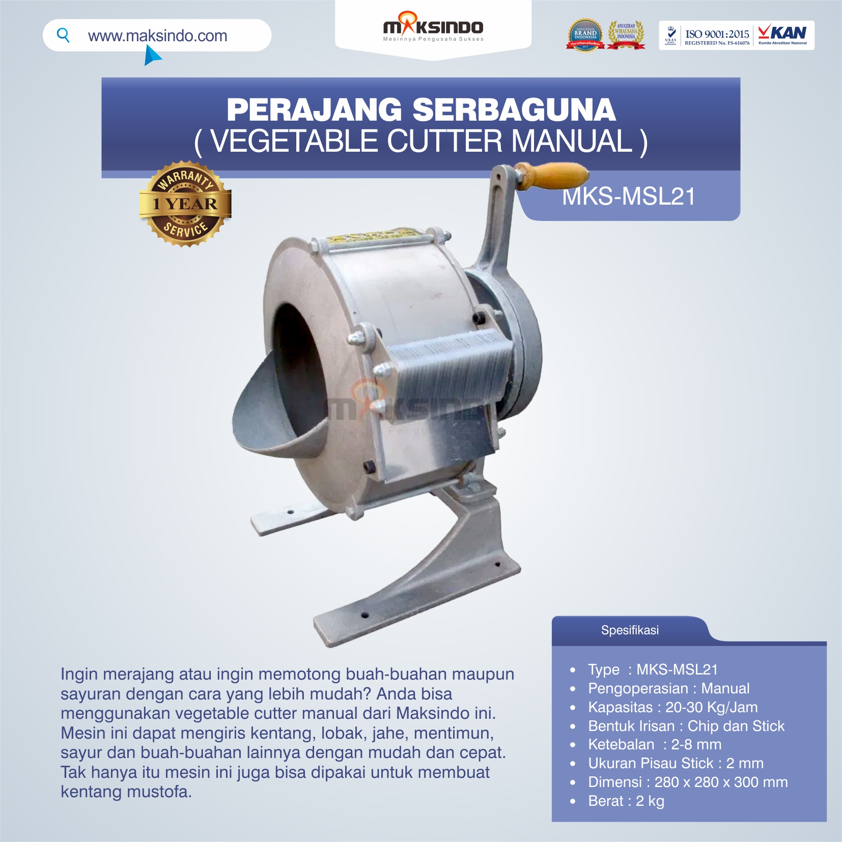 Jual Perajang Serbaguna (Vegetable Cutter Manual) MKS-MSL21 di Tangerang