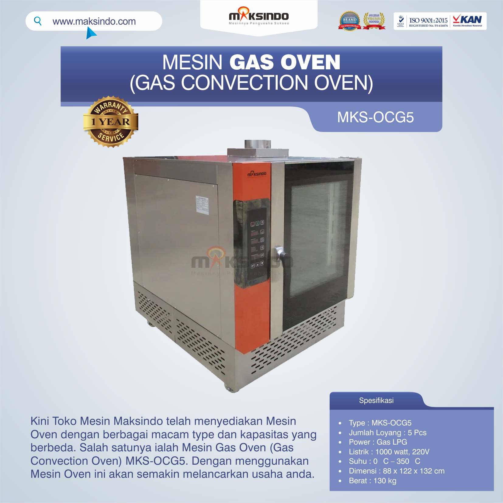 Mesin Gas Oven (Gas Convection Oven) MKS-OCG5
