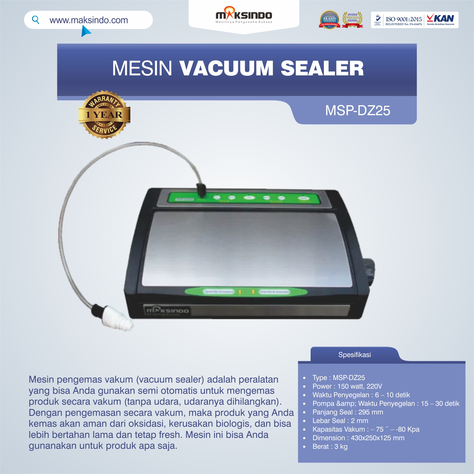 Jual Vacuum Sealer MSP-DZ25 di Tangerang