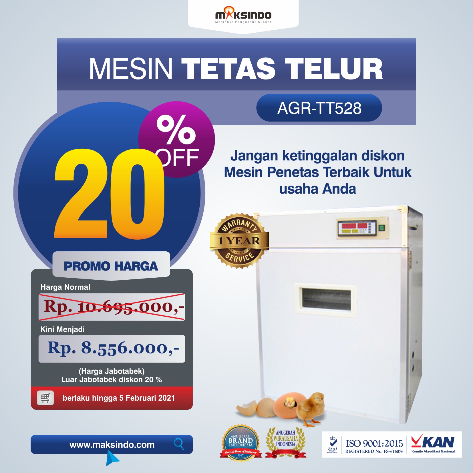 Jual Mesin Tetas Telur Industri 528 Butir (Industrial Incubator) di Tangerang
