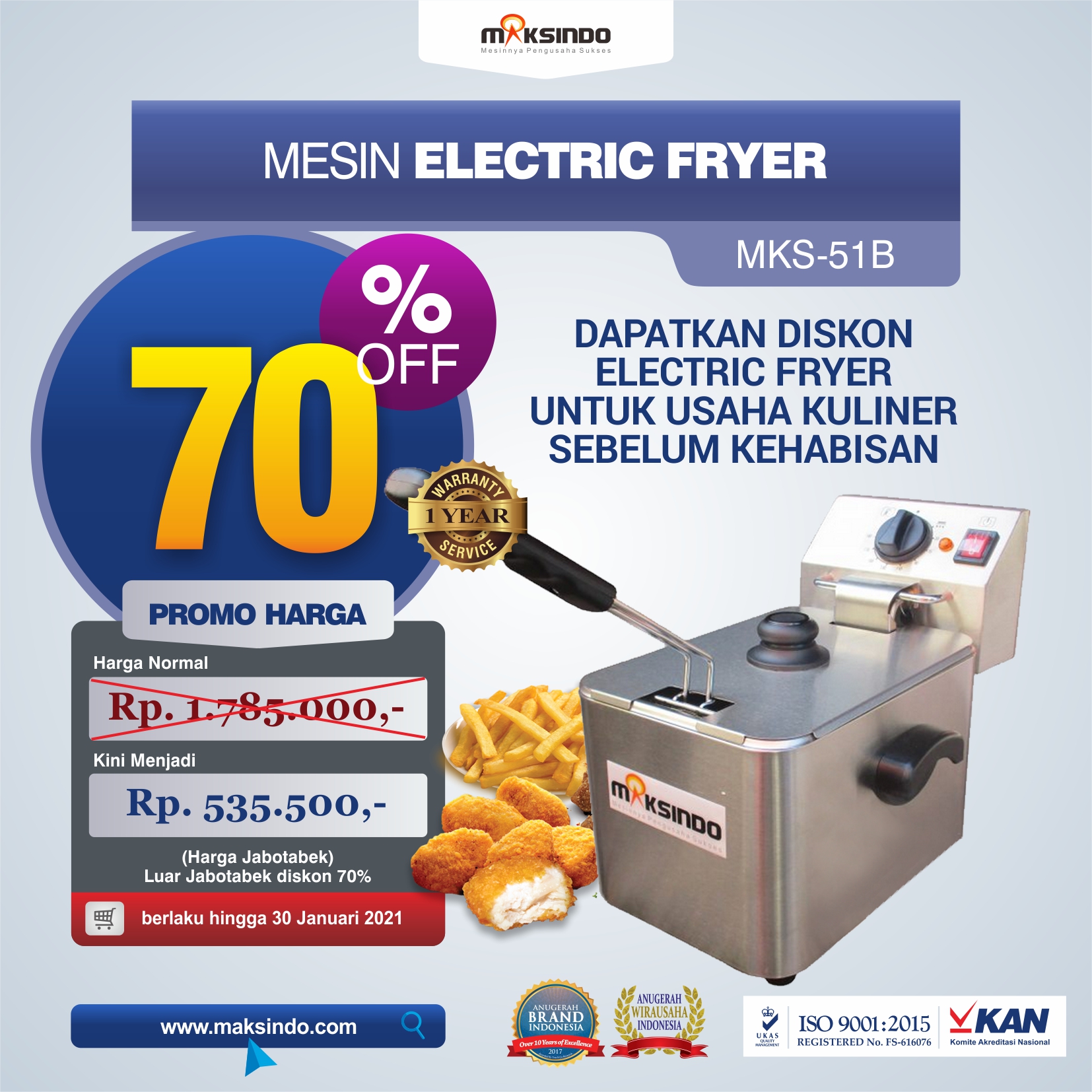 Jual Mesin Electric Deep Fryer MKS-51B di Tangerang