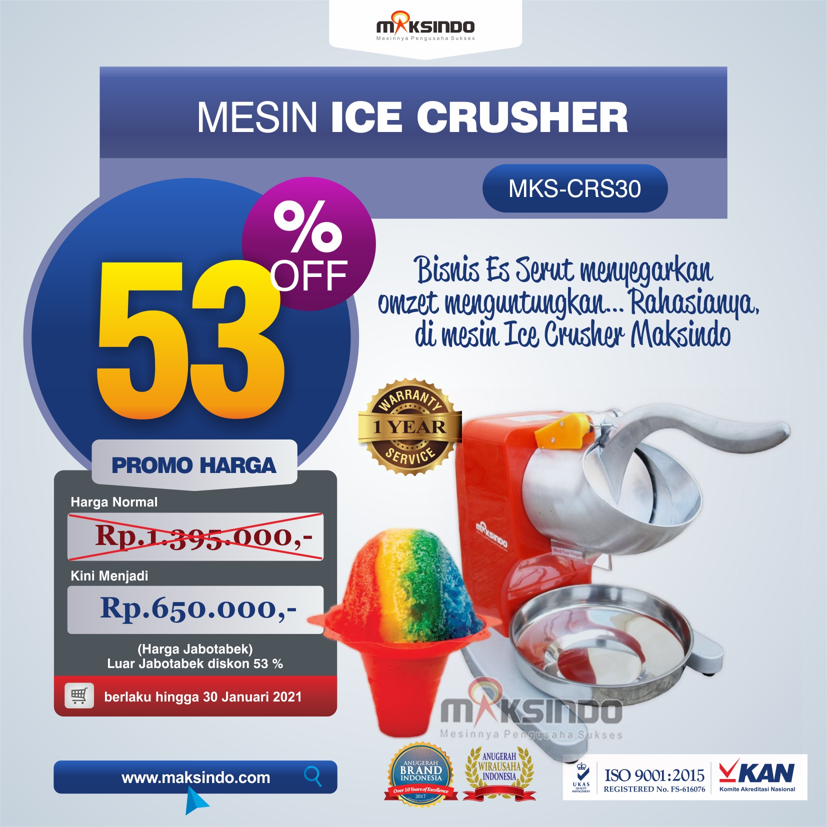 Jual Mesin Ice Crusher MKS-CRS30 di Tangerang