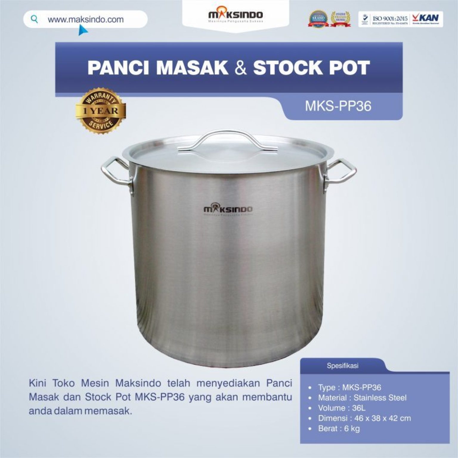 Jual Panci Masak Dan Stock Pot MKS-PP36 di Tangerang