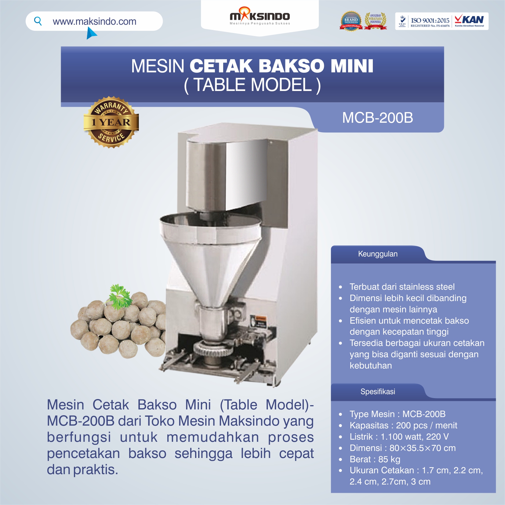 Jual Mesin Cetak Bakso Mini (Table Model) – MCB-200B di Tangerang